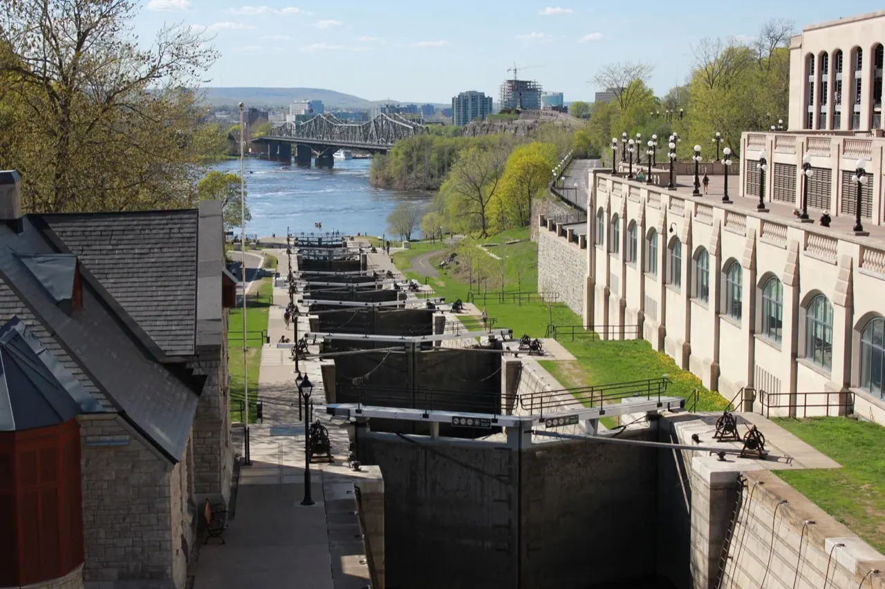 Rideau Canal locks in Ottawa in spring